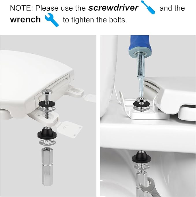 Hibbent 4 PCS Universal Toilet Seat Bolts Kit, Heavy Duty Stainless Steel Toilet Bolts with Extra Long Downlock Nuts Rubber Washers Gaskets, Easy to Install -Bathroom Toilet Repair Screw