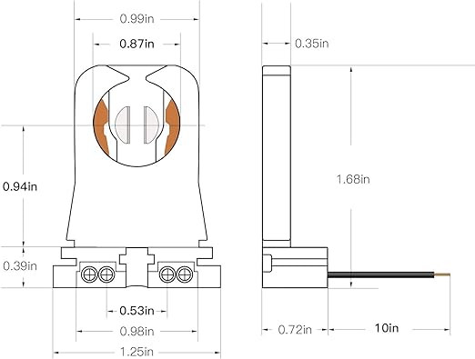 30-Pack JACKYLED Non-Shunted Turn-Type T8 Lamp Holder UL Socket Tombstone with 10 inches Wires Attached for LED Fluorescent Tube Replacements