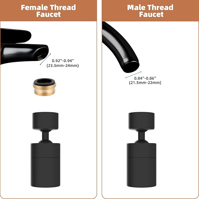 Hibbent Dual-function Female Faucet Aerator, NSF/ANSI/CAN 61 Certified Rotate Kitchen Sink Aerator Sprayer CUPC Certification 360° Swivel Sink Sprayer Attachment-55/64"-27UNS Female Thread-Matte Black