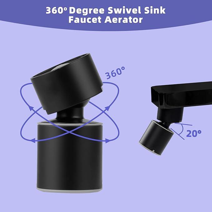 Hibbent NSF/ANSI/CAN 61 Certified Faucet Aerator, 360 Degree Swivel Kitchen Sink Aerator, CUPC Certification Dual-function Sprayer Faucet Replacement Part 55/64 Inch Female Thread - Matte Black