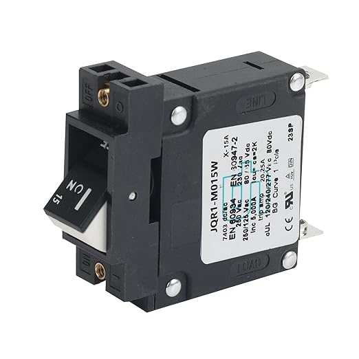 GLOSO Single Pole Miniature Circuit Breaker Manual Reset Switch Yachts Campers Caravans Control Panel M4 Screw Black Rocker 15A J1P