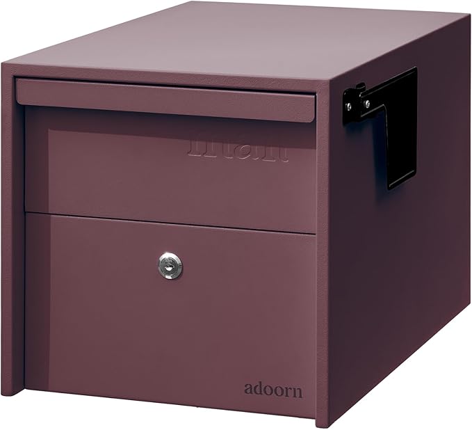 Adoorn Lockable Post Mount Mailbox | Small (Malbec), Size 12 x 12 x 18.5 (HxWxD) Anti-Theft Locking Mailbox with 2 Keys, Modern Mailbox with Flag, Weatherproof Mailboxes for Outside