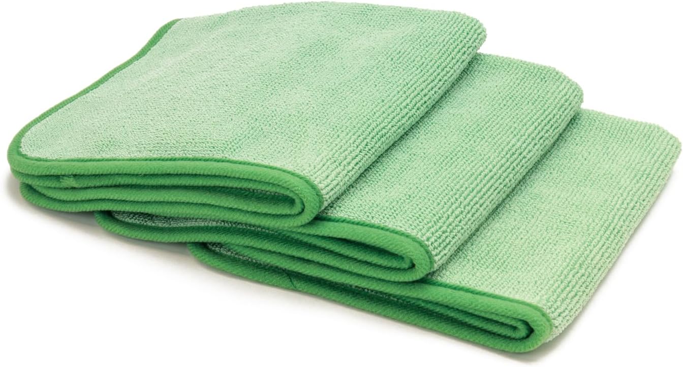 Autofiber Korean Twist Microfiber Detailing & Glass Towels - Pack of 3, Green (16 inch x 16 inch 600 GSM)