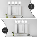 4-Light Chrome Bathroom Light Fixtures, Vanity Lights for Bathroom Mirror Lamp with Milky White Square Glass Shade, E26 Base Modern Wall Sconce Kitchen Light Fixtures Led Vanity