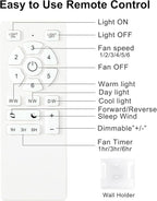 60 Inch White Ceiling Fans with Lights and Remote, LED Low Profile Flush Mount Ceiling Fan for Bedroom, Living Room, Quiet DC Motor, Dimmable 6 Speeds