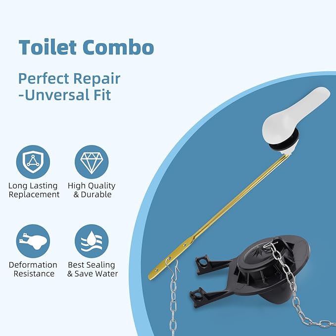 iFealClear Universal Toilet Handle Replacement Kit Front Mount with 2-Inch Rubber Toilet Flapper Replacement, Toilet Tank Parts Compatible with Kohler, American Standard, TOTO, Mansfield, White
