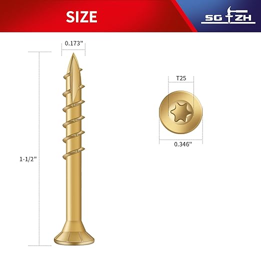 #8 x 1-1/2" Deck Screws (150Pcs) 1lb. Exterior Wood Screws. Carbon Steel, Tan, Flat Head, Rust Resistant epoxy Coated, with T25 Star Bit