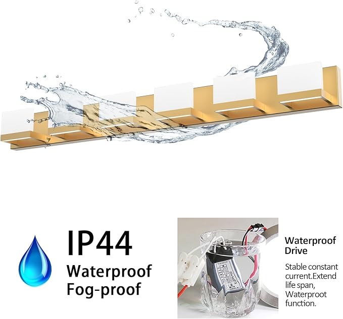 Tipace Gold Vanity Lights for Bathroom Modern LED 6 Lights Bathroom Vanity Lights Up and Down Wall Light Fixtures 6000K