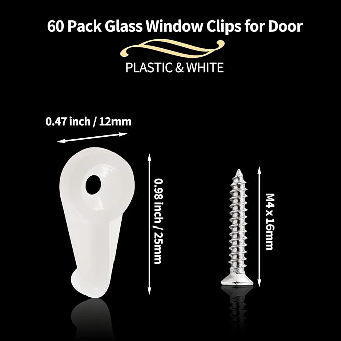 60 Pack Glass Window Clips White Retainer Clips, Glass Door Holder Cabinet Panel Bracket Screen Fixing Clips, Glass Door Retainer Kit Mirror Hanging Hardware for Vanity Mirror Window Screen