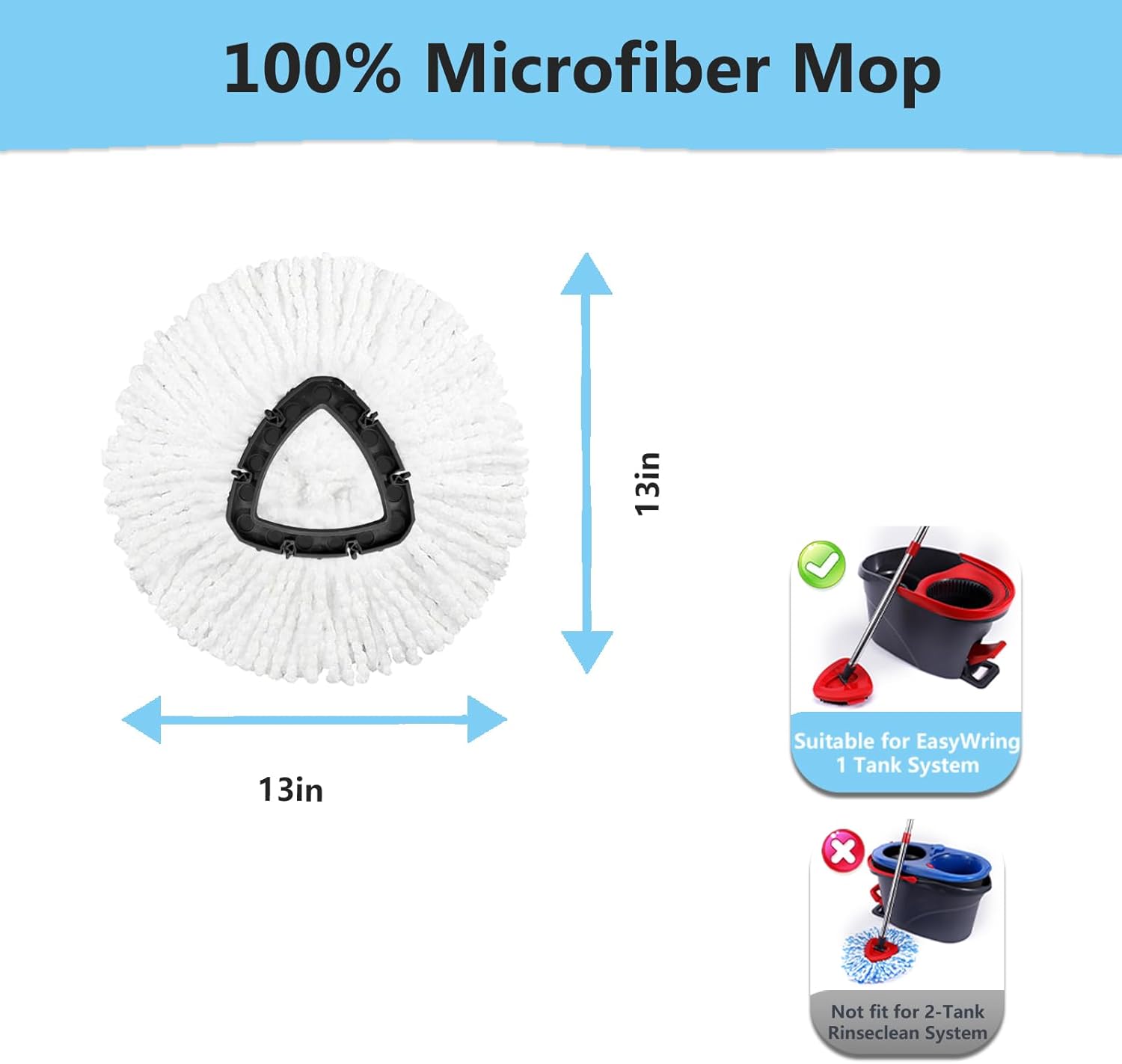6 Pack Mop Replacement Heads Compatible with Oceda EasyWring 1-Tank System - Includes 1 Mop Base, Microfiber Mop Refills, Easy Cleaning Mop Head Replacement