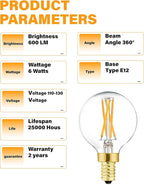 G16.5 E12 Globe Bulbs 6W Dimmable Candelabra Light Bulb 60 watt E12 Round 2700K Warm White Globe Bulb for Chandeliers,Ceiling Fan,Pendant,Wall sconces,AC120V,Clear Glass,600LM,6Pack