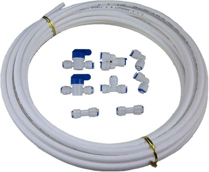 Lemoy 1/4" Quick Connect Water Purifiers Tube Fittings for RO Water Reverse Osmosis System（Ball Valve+Y+L+I+T Type）+5 meters（15 feet） tubing hose pipe（white） for RO Water Reverse Osmosis System