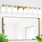 Bathroom Vanity Light,8-Light Brushed Gold Bathroom Light Fixtures with Square Frosted Glass,Gold Wall Lamp Sconces for Mirror Bedroom,Living Room Hallway,E26