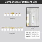 8 Light Bathroom Light Fixtures Gold for Big Mirror, Brushed Gold Vanity Lights for Bathroom with Milky White Frosted Glass Shades, 51 inch Wall Sconce for Mirrors Living Room Bedroom