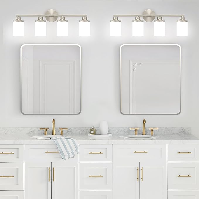 Bathroom Light Fixtures,Brushed Nickel Bathroom Lights,4-Light Vanity Light,Bathroom Light Over Mirror,Modern Bathroom Vanity Light Fixture,Bathroom Sconces with Frosted Glass