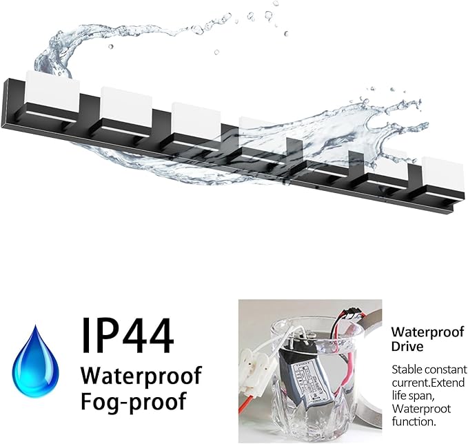 Tipace LED Modern Bathroom Vanity Light Fixtures, 7 Lights Black Vanity Lighting for Bathroom Wall Lights Up and Down LED Light Fixtures Over Mirror(White 6000K)