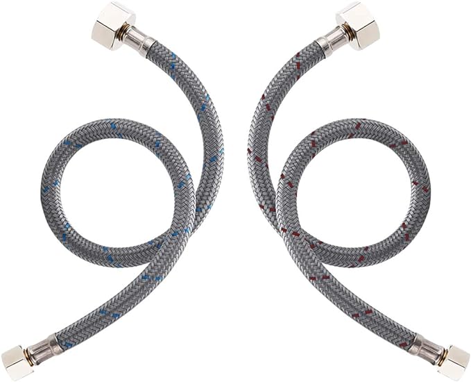 WOWOW 30" Faucet Supply Line Bathroom Kitchen Faucet Lines Braided Nylon Sink Hose with 3/8-Inch Female Compression Thread x 1/2" Comp 2Pcs (1 Pair)