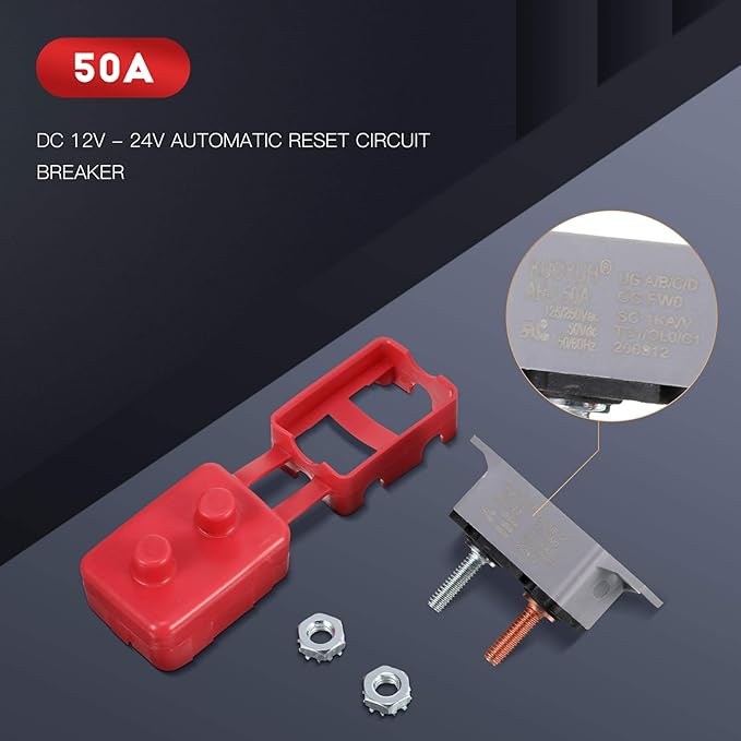 4 Pieces DC 12V - 24V Automatic Reset Circuit Breaker Circuit Breaker with Cover Stud Bolt for Automotive and More (50 Amp)