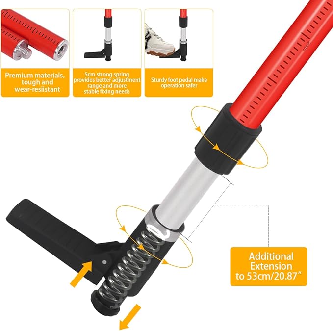 12Ft/3.7M Professional Telescoping Laser Level Pole with Tripod & Laser Mount - 1/4"-20 & 5/8"-11 Adapters, Adjustable Laser Pole Mount for Rotary/Line Lasers(Red)