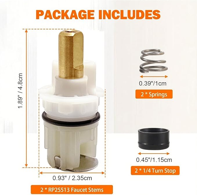 RP25513 Faucet Stem Assembly Replacement Kit, Compatible with Delta Handle Faucet Repair Kit with RP24096 Cartridge, RP4993 Seat and Spring, RP24097 Turn stop1/4, 2-piece set