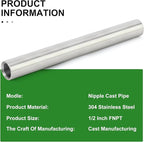 TAISHER 2PCS Stainless Steel Pipe Fittings, 1/2" NPT x 1/2" NPT Female Threaded, 10" Length Nipple Cast Pipe