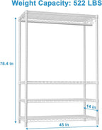 Ulif H4 Plus Garment Rack, 4-Tier Portable Clothes and Clothing Rack for Bedroom and Cloakroom, Closet Storage and Organizer Wardrobe System, 45" W x 14" D x 76.4" H, Load 522lbs, White