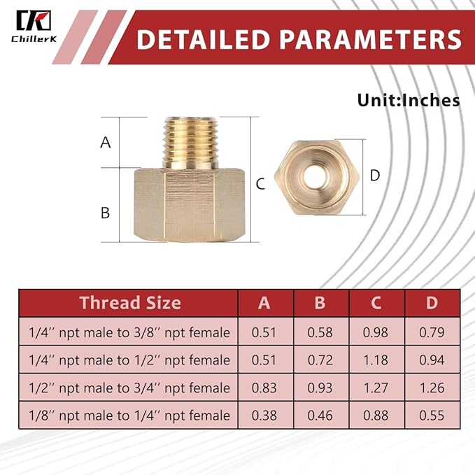 Hex Couplings, 1/4" x 3/8" NPT Male To Female Brass Hex Nipple Adapters, Brass Pipe Extension Fittings for Oil/Air/Water/Gas Systems. (2 Pack)