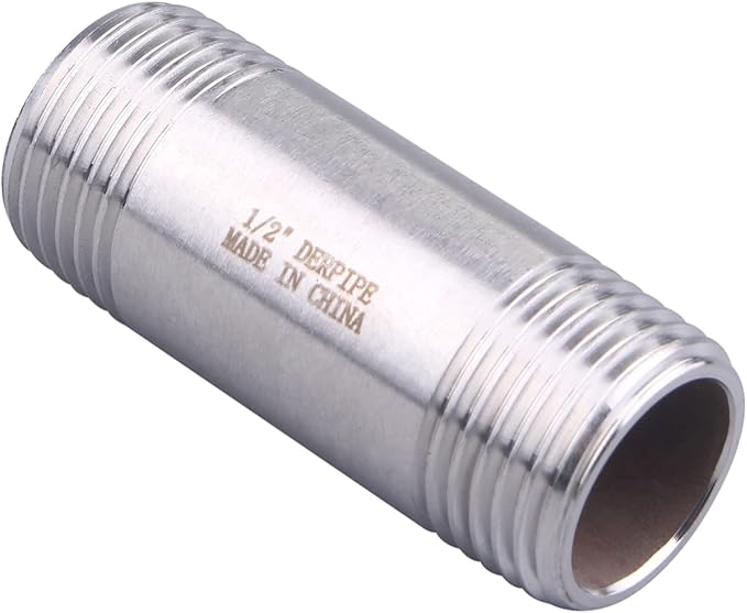 1/2" X 1/2" NPT Male Nipple Fitting - Stainless Steel Threaded Long Coupling Pipe Fitting 2" Length (pack of 2)