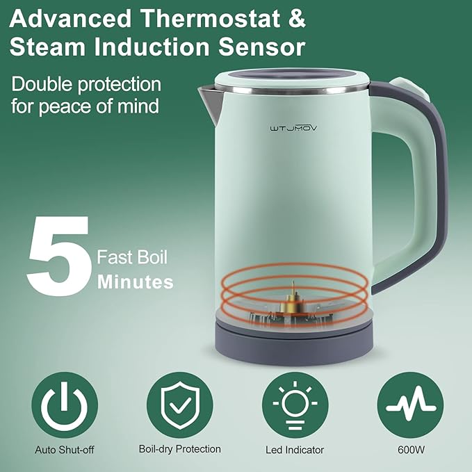 Small Electric Kettle Stainless Steel, 0.8L Portable Tea Kettle Auto Shut-off, Low Power Hot Water Kettle for Camping, Travel, Office and More