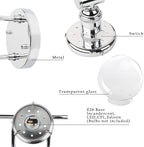 Phansthy 3-Light Wall Sconces Antique Brass Vanity Light, Industrial Wall Lamps with On Off Switch and Clear Glass Lampshade, Vintage Wall Lighting for Bathroom Living Room (Chrome, Globe Shade)