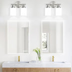 2-Light Vanity Lights, Brushed Nickel Bathroom Light Fixture with Striped Textured Milky White Glass Shade, E26 Modern Vanity Lighting Fixture for Bathroom Wall Sconce Light Over Mirror