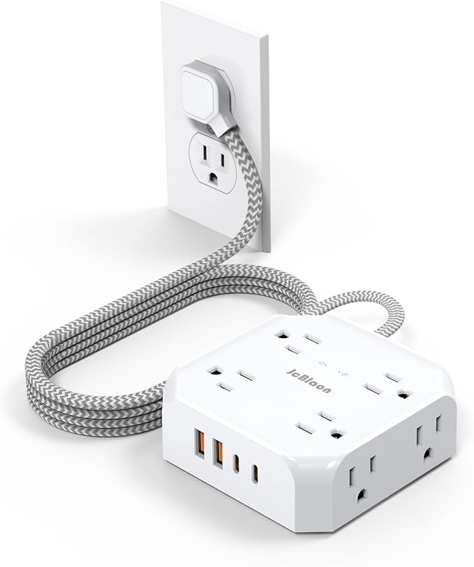 Surge Protector Power Strip, 8 Outlets with 4 USB Ports(2 USB C), 4-Sided 1050J Outlet Extender with 5FT Flat Extension Cord for Travel, Home, School, College Dorm Room Essentials