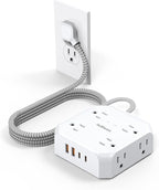 Surge Protector Power Strip, 8 Outlets with 4 USB Ports(2 USB C), 4-Sided 1050J Outlet Extender with 5FT Flat Extension Cord for Travel, Home, School, College Dorm Room Essentials