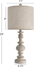 BOBOMOMO 24" Farmhouse Retro Table Lamp Set of 2, Traditional Resin Lamps for Living Room Bedroom, Vintage Bedroom Lamps with Linen Shades, Rustic Table Lamps for Living Room, Nursery, Office