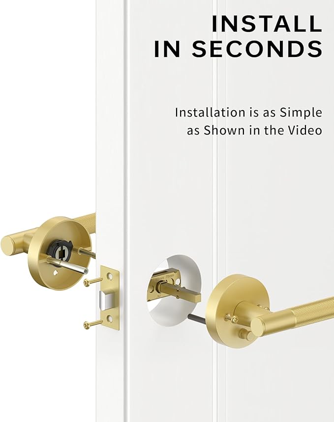 Asidrama 8 Pack Privacy Gold Door Handles, Door Lever with Door Knobs Indoor for Bedroom or Bathroom, Heavy Duty Brushed Gold Door Handles Interior with Locks for Left Right Sided Doors