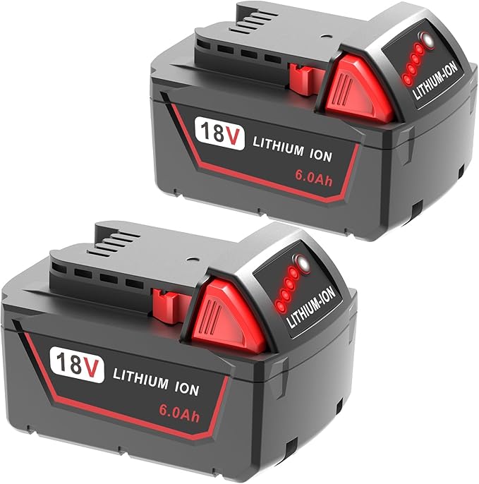 2pack 6.0Ah 18v Battery Replacement for Milwaukee m18 Battery 48-11-1850 48-11-1860, Compatible with Milwaukee M18 Cordless Power Tools,15C Discharge Rate