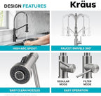 KRAUS Bolden 2-in-1 Commercial Style Pull Down Single Handle Water Filter Kitchen Faucet for Reverse Osmosis or Water Filtration System in Spot-Free Stainless Steel/Matte Black, KFF-1610SFSMB