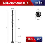 #14 x 4 Inch Lag Screws (210Pcs) 6lb. Structural Wood Screw, Black, Carbon Steel, Washer Head, Rust Resistant epoxy Coated, T30 Star Bit