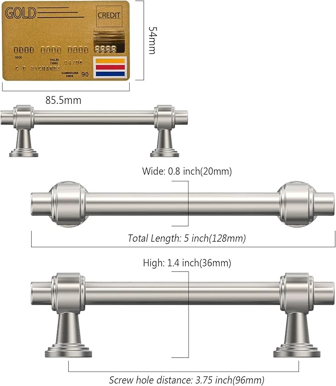Amerdeco 10 Pack Brushed Satin Nickel Cabinet Pulls 3.75 Inch(96mm) Hole Center Drawer Pulls Cabinet Hardware Kitchen Cabinet Handles for Bathroom Dresser Pulls ZH0069