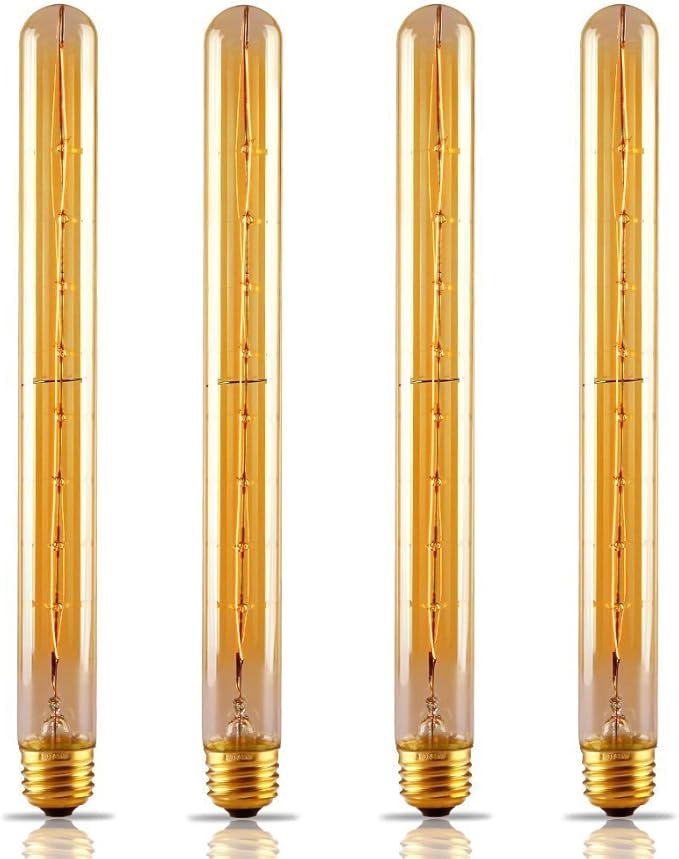 CTKcom T10/T300 40W Amber Vintage Edison Bulb， E26 Medium Base，2200K-2300K Tubular Bulb Nostalgic Tungsten Filament Antique Bulb Amber Glass for Industrial Wall Sconce Pendant Lighting-(4 Pack)