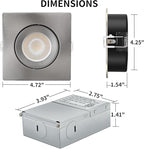 Brushed Nickel Recessed Lights Square 4 inch 6 Pack,Spot Recessed Lights,dimmable, 5CCT Selectable,9W 750LM