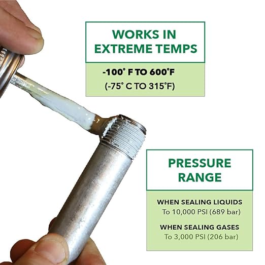Gasoila Premium Pipe Thread & Gasket Sealer, Lead-Free Non-Hardening Paste, Safe for Iron, Stainless Steel, Plastics, -100 to 600°F, 1/4 Pint with Brush, for Industrial & High-Pressure Applications
