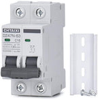 AC Miniature Circuit Breaker, 16 Amp 120V/240V 2 Pole DIN Rail Mount Circuit Breaker, Thermal Magnetic Trip, Solar AC Disconnect Switch MCB C16