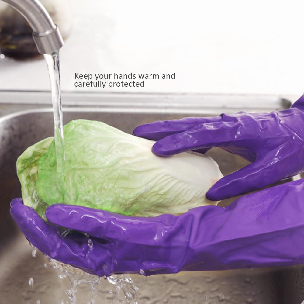 Alimat PluS 4PCS Reusable Cleaning Gloves Latex Free, Dishwashing Gloves with Cotton Flock Liner and Embossed Palm, Waterproof Household Rubber Gloves for Laundry, Gardening(Large, Blue+Purple)