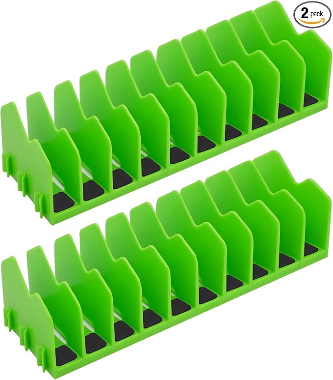 Plier Orgainzer, 2 Pack Pliers Orgainzer with Extendable Design & Non-Slip Rubber Base, Fits 3" H, 20 Slots Tool Drawer Storage for Pliers, Wrenches, Screwdrivers and More,Green