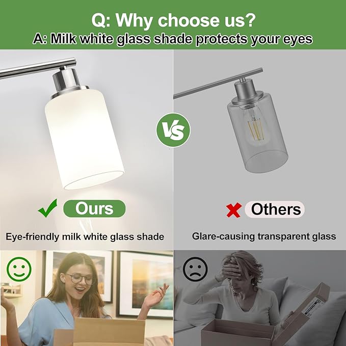 4-Light Bathroom Light Fixtures, Brushed Nickel Modern Vanity Lights with Milky White Frosted Glass Shades, Bathroom Wall Lamp for Mirror Kitchen Living Room