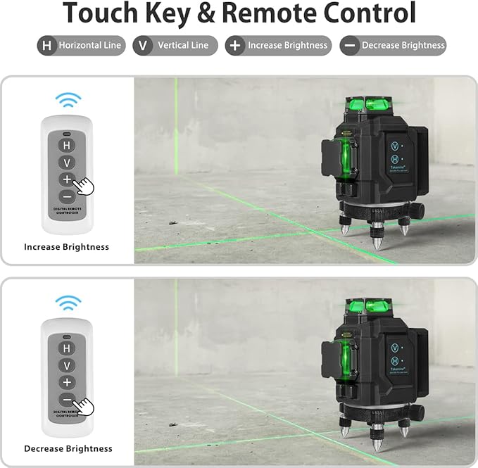 Takamine 12 lines 3D Self-Leveling laser level Pro,3x360 Green Cross Line with Burst flash mode and brightness adjustment, Remote Controller, Magnetic Rotating Stand Included