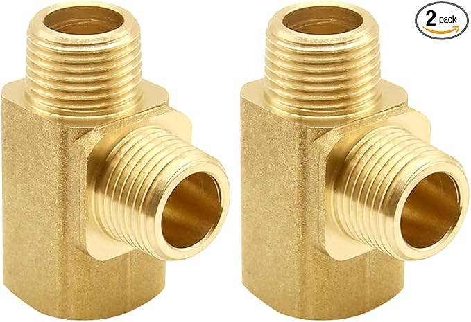 2PCS 3/8 Inch Brass Tee Pipe Fitting 3/8" NPT Male x 3/8" NPT Male x 3/8" NPT Female for Water/Oil/Gas