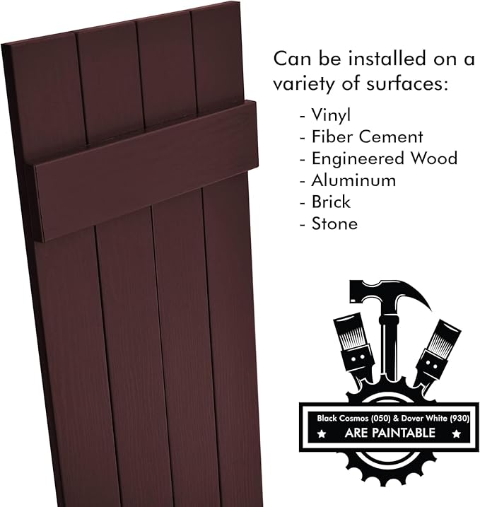 Board & Batten Vinyl Shutters (1 Pair) | 14.5"x43" (4-Board) - Dark Cherry Mocha | Exterior Window Shutters | Includes Mounting Hardware | Simple Installation | Made in USA