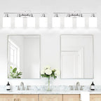 4-Light Vanity Light with Milky White Shades, Chrome Bathroom Lighting Fixtures Over Mirror, Modern Bathroom Wall Lamp for Mirror Living Room Cabinet Bedroom
